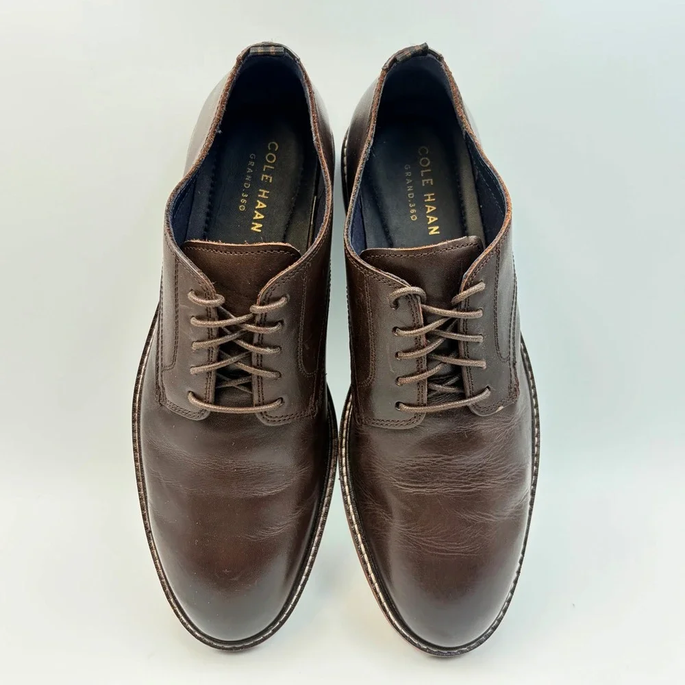 Cole Haan Mens 9.5 Grand.360 Brown Leather Derby Oxford Dress Shoes C30692 Comfy